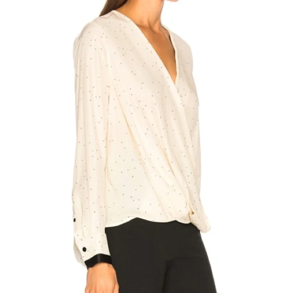 rag & bone silk drape Wrap victor Blouse Long Sleeves cream black womens size xs - Picture 7 of 8